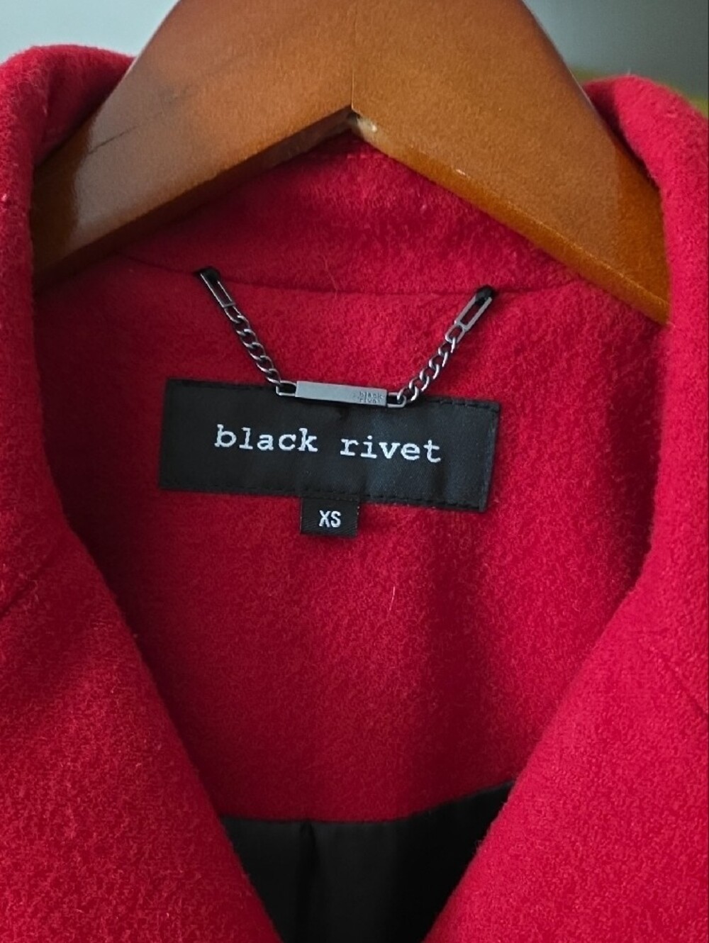 Black Rivet Red Double-Breasted Pea Coat - Picture 2 of 10